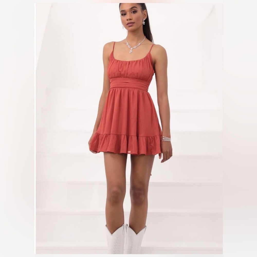 Lucy in the Sky Orange Pink Ruched Sundress